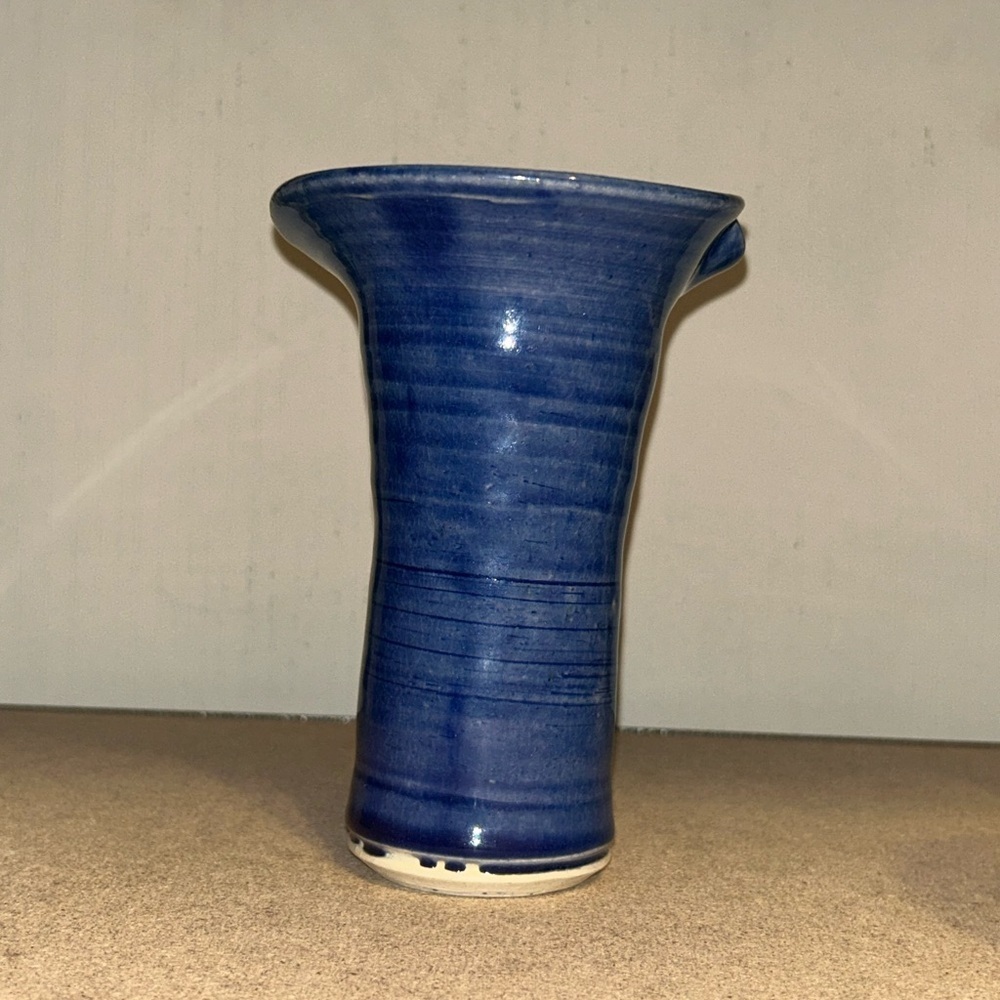 Modern Rustic Studio Pottery Vase Cobalt Blue Signed Artisan Decor Vintage Home - Picture 8 of 14